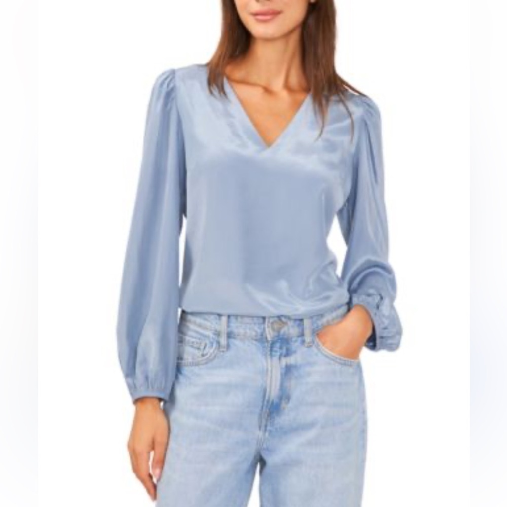 NWOT V-NECK LINED SINCERELY JULES BEAUTIFUL BLUE BALLOON BLOUSE SIZE XL